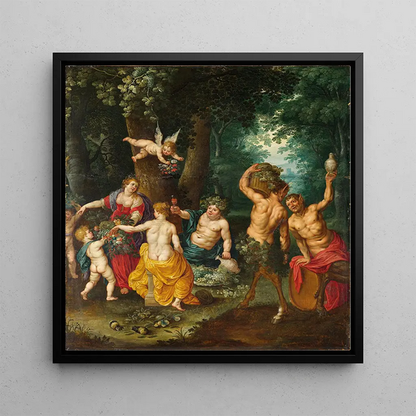 The Feast of Bacchus - Jan Brueghel the Younger — framed artwork on a wall