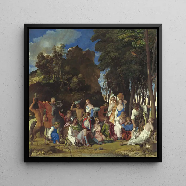 The Feast of the Gods - Giovanni Bellini — framed artwork on a wall