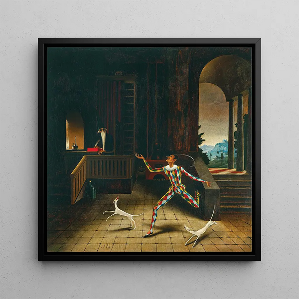 The Magician and the Harlequin - Franz Sedlacek — framed artwork on a wall