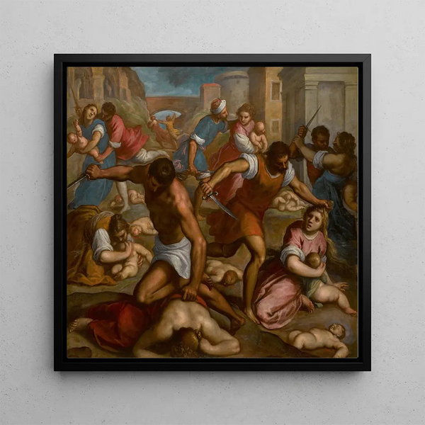 The Massacre of the Innocents - Jacopo Palma il Giovane — framed artwork on a wall