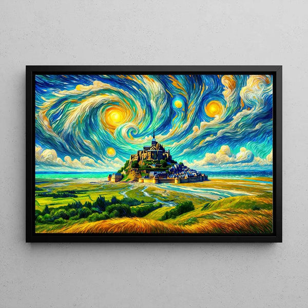 Reproduction of the painting of Le Mont Saint-Michel with Van Gogh style | Artificial intelligence