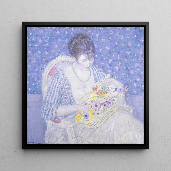 The Flower Basket - Frederick Carl Frieseke — framed artwork on a wall