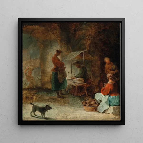 The Cheese Seller - Januarius Zick — framed artwork on a wall