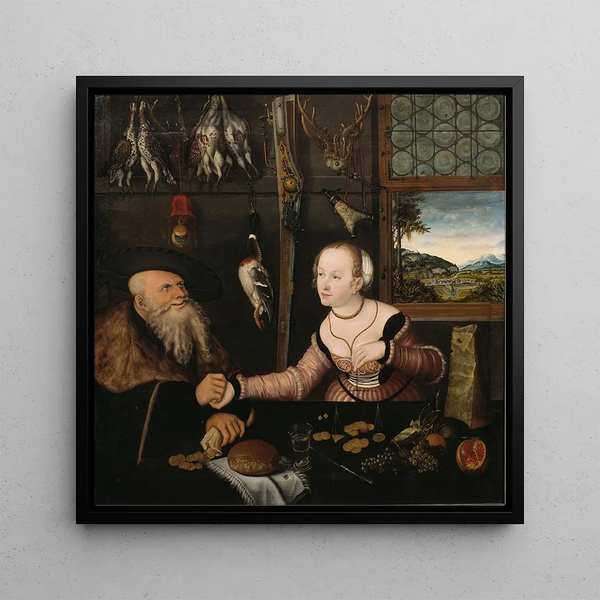 The mismatched couple - Lucas Cranach the Elder — framed artwork on a wall