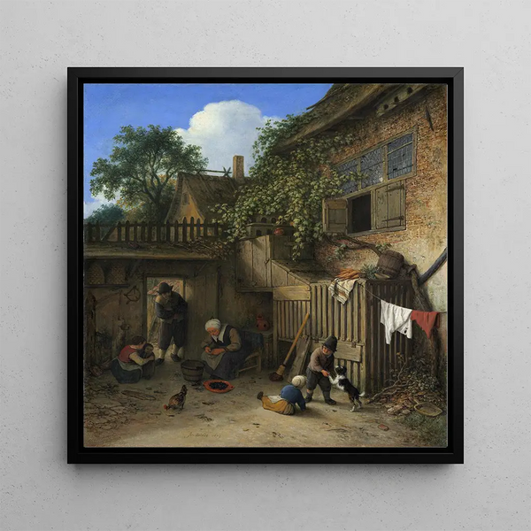 The cottage garden - Adriaen van Ostade — framed artwork on a wall