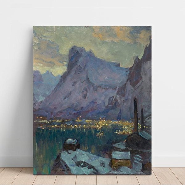 Reproduction of the painting of the port of Svolvær at the height of the fishing season, study of the Lofoten - Anna Boberg