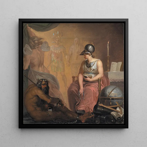 The renewal of learning, the invention of the printing press and gunpowder, and the discovery of America - Nicolai Abildgaard — wall display of the artwork