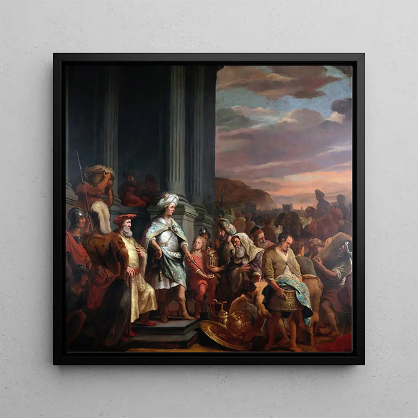 The King Cyrus delivering the plundered treasure from the temple of Jerusalem - Ferdinand Bol — wall display of the artwork
