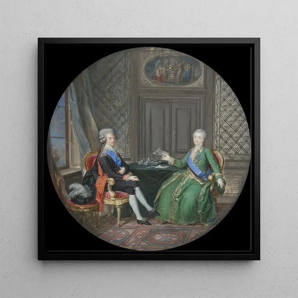 King Gustav III and Catherine II of Russia at Fredrikshamn - Cornelius Hoeyer — framed artwork on a wall