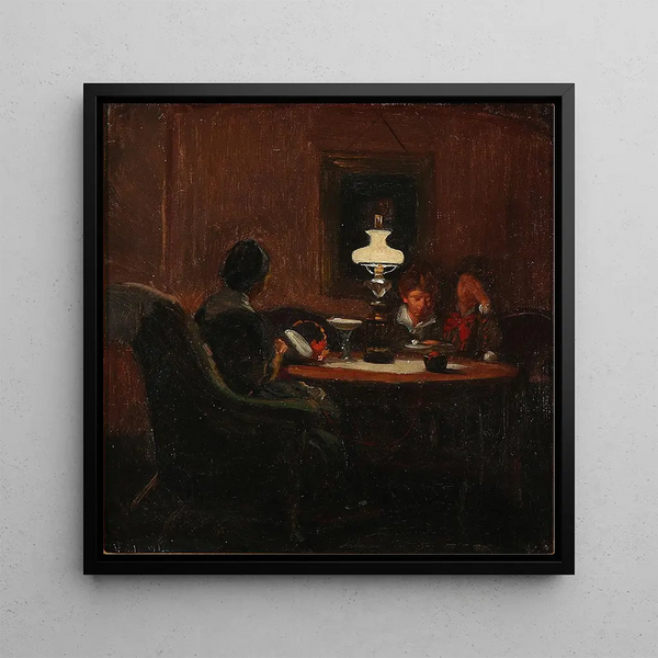 The style in the light of the oil lamp - Viggo Johansen — framed artwork on a wall