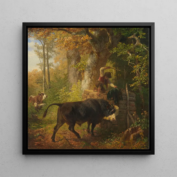 The Wild Bull - Friedrich Voltz — framed artwork on a wall