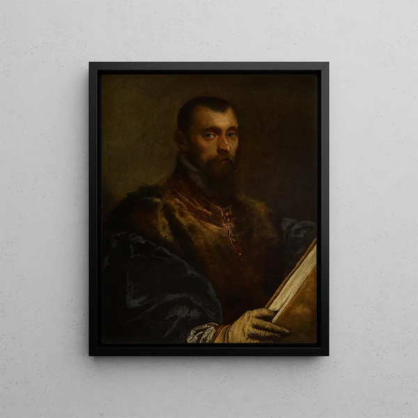 Portrait of a Man - Leandro Bassano — framed artwork on a wall