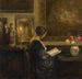 Reproduction of the painting Reading by candlelight - Carl Holsøe
