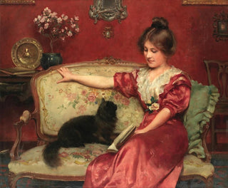 Sitting woman with a cat - Leo A Malempre — artwork view