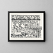 Leaf with three strips of images of horses, dancing people, and masks - Leo Gestel — framed artwork on a wall