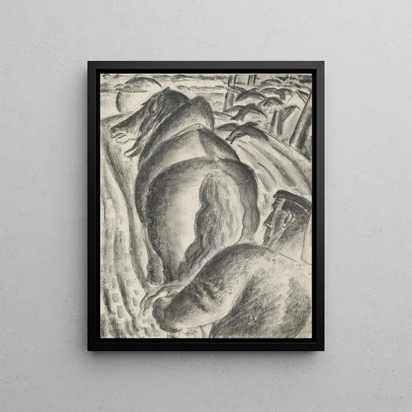 Farm Painting with plow and draft horse - Leo Gestel — framed artwork on a wall