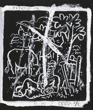 Leo Gestel - Boer rustend onder een boom in een weiland met koeien.webp