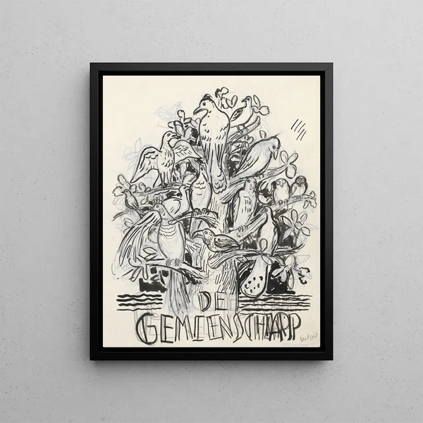 Conception d'une couverture d'arbre avec des oiseaux pour De Gemeenschap - Leo Gestel — framed artwork on a wall