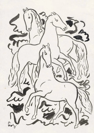 Three Horses - Leo Gestel — framed artwork on a wall