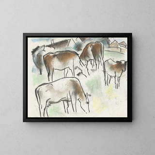 some cows in a landscape - Leo Gestel — framed artwork on a wall