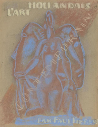 Leo Gestel - Ontwerp voor Paul Fierens lArt Hollandais contemporain naakte vrouw tussen twee van elkaar weg kijkende mannen hoofden.webp