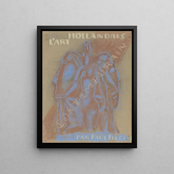 Design for Paul Fierens the Dutch woman nude contemporary between two heads of men looking at each other - Leo Gestel — framed artwork on a wall