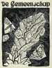 Conception de la couverture de De Gemeenschap avec une représentation de papillons volant autour de feuilles et de fleurs - Leo Gestel — artwork view