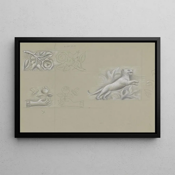 Projects for a banknote watermark hand with pink rose panther - Leo Gestel — framed artwork on a wall