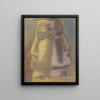 Leo Gestel - Ontwerpschets voor Paul Fierens lArt Hollandais contemporain twee mannen hoofden en profil afgebeeld van elkaar weg kijkend.webp