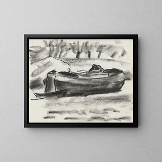 Sketch sheet with a ship and a man on board - Leo Gestel — framed artwork on a wall