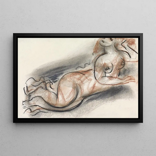 Sketch sheet with reclining female nude - Leo Gestel — framed artwork on a wall