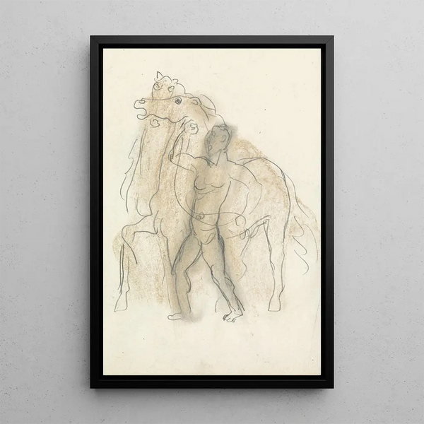 Sketch sheet with man mastering two horses - Leo Gestel — framed artwork on a wall
