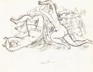 Sketch sheet with nude women swimming and fish - Leo Gestel — artwork view