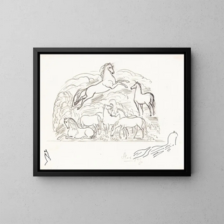 Sketch sheet with horses - Leo Gestel — framed artwork on a wall