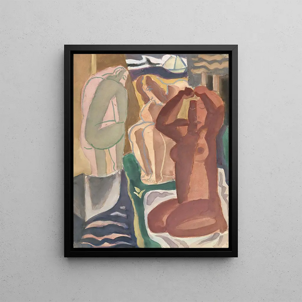 Two women bathing and a silhouette from behind - Leo Gestel — framed artwork on a wall