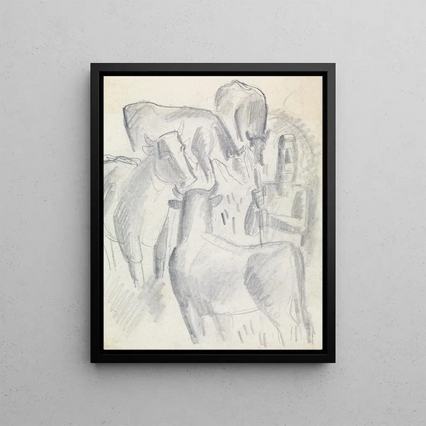 Four cows and a farmer - Leo Gestel — framed artwork on a wall