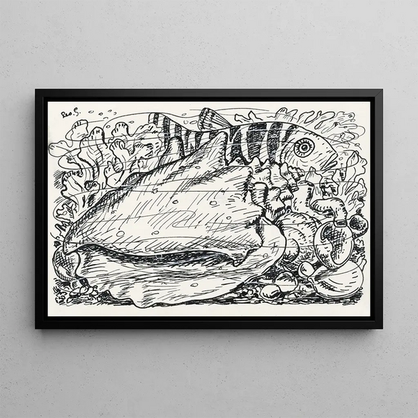 Fish and shell in water - Leo Gestel — framed artwork on a wall