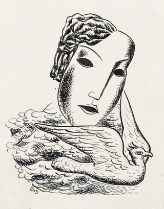 Leo Gestel - Vrouwenkop met vogel schets.webp