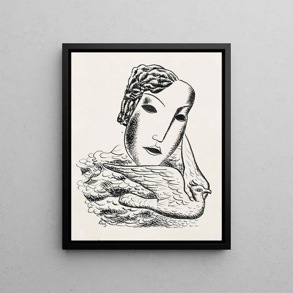 Sketch of a woman's head with a bird - Leo Gestel — framed artwork on a wall