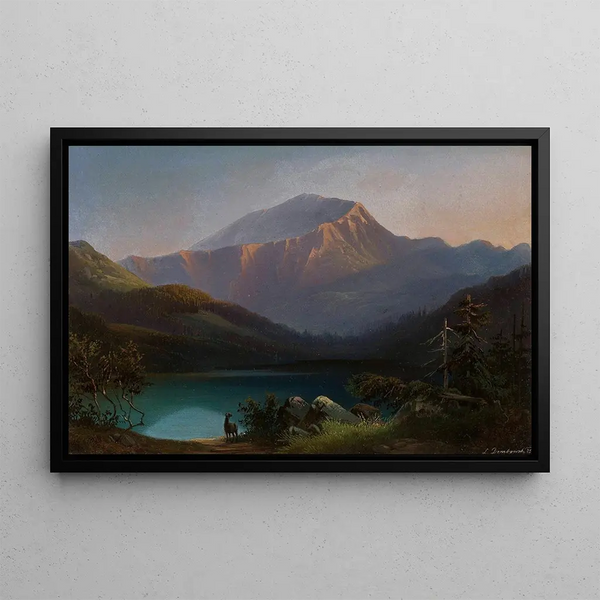 Mont Pyszna with Lake Smreczyny in the Kościeliska Valley, Tatras - Leon Dembowski — framed artwork on a wall