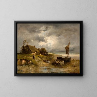 a farm by the sea - Léon Richet — framed artwork on a wall