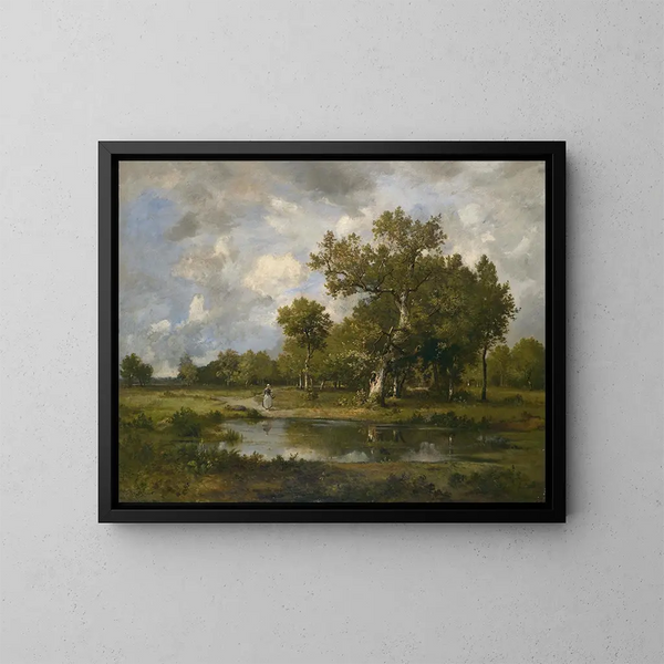 Landscape of Bach with walker - Léon Richet — framed artwork on a wall