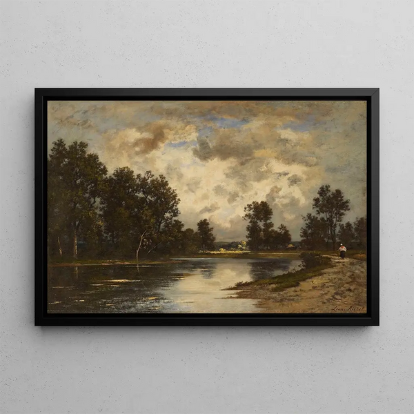 Pond at the edge of the forest - Léon Richet — framed artwork on a wall