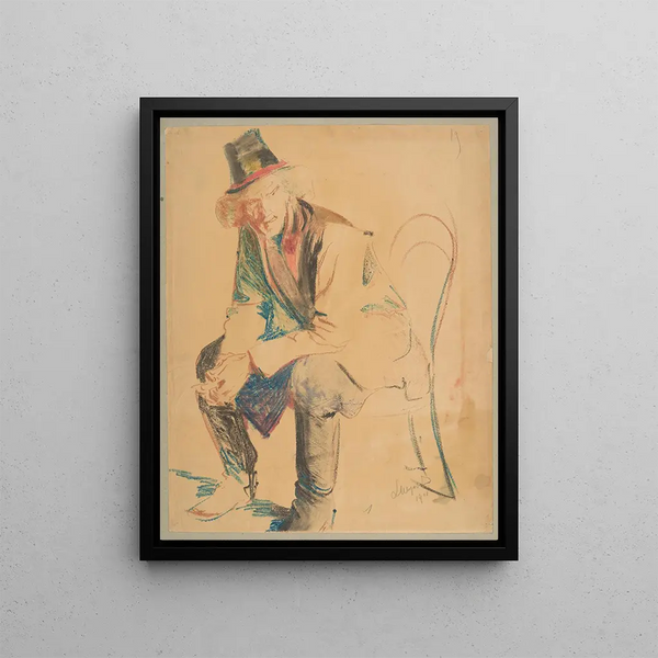 Peasant of Kraków sitting on a chair - Leon Wyczółkowski — framed artwork on a wall