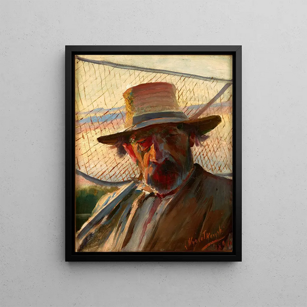 Fisherman with a net - Leon Wyczółkowski — framed artwork on a wall