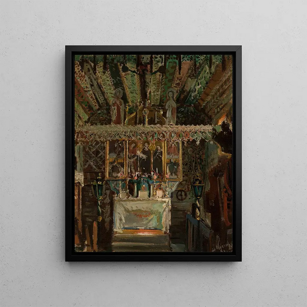 Interior painting of the church of Dębno - Leon Wyczółkowski — framed artwork on a wall