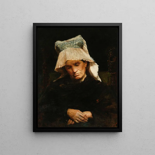 Old woman with a cap - Leon Wyczółkowski — framed artwork on a wall