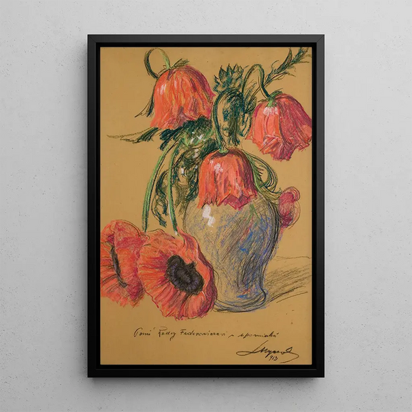 Poppies in a Vase - Leon Wyczółkowski — framed artwork on a wall