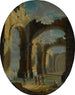 Ruins of a church with figures - Leonardo Coccorante — artwork view