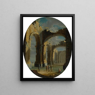 Leonardo Coccorante - Kirchenruine mit Figuren.webp